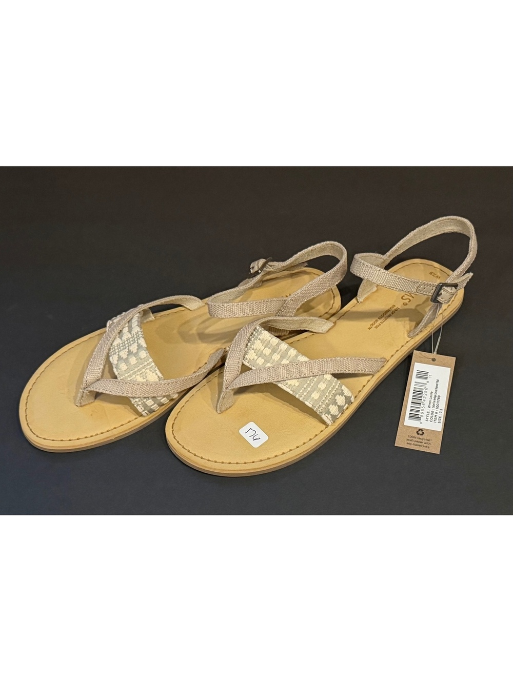 TOMS Women's Beige and White Strappy Flat Sandals Size W7